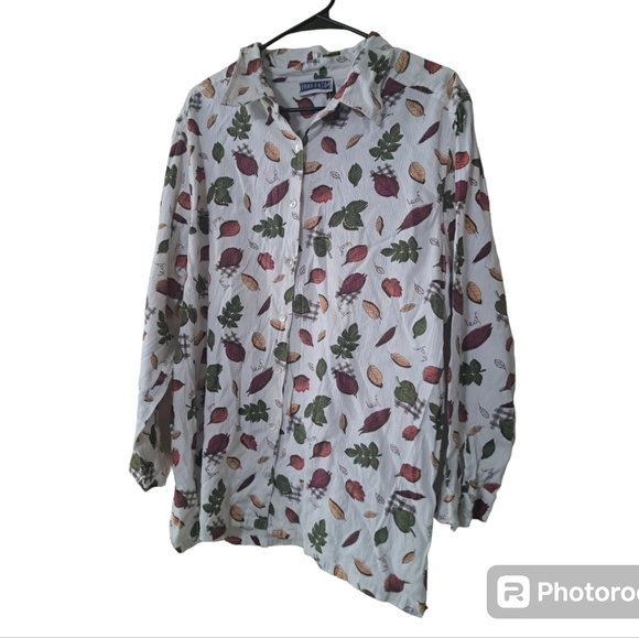 Erika & Co Vintage Falling Leafs Button Down Blouse - Picture 1 of 10